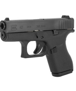 The Glock 42 is a compact .380 Auto semi-automatic pistol, designed for concealed carry. It features a 6-round magazine, a slim profile, and a polymer frame for lightweight durability. Known for its ease of use and reliability, the G42 is ideal for personal defense.